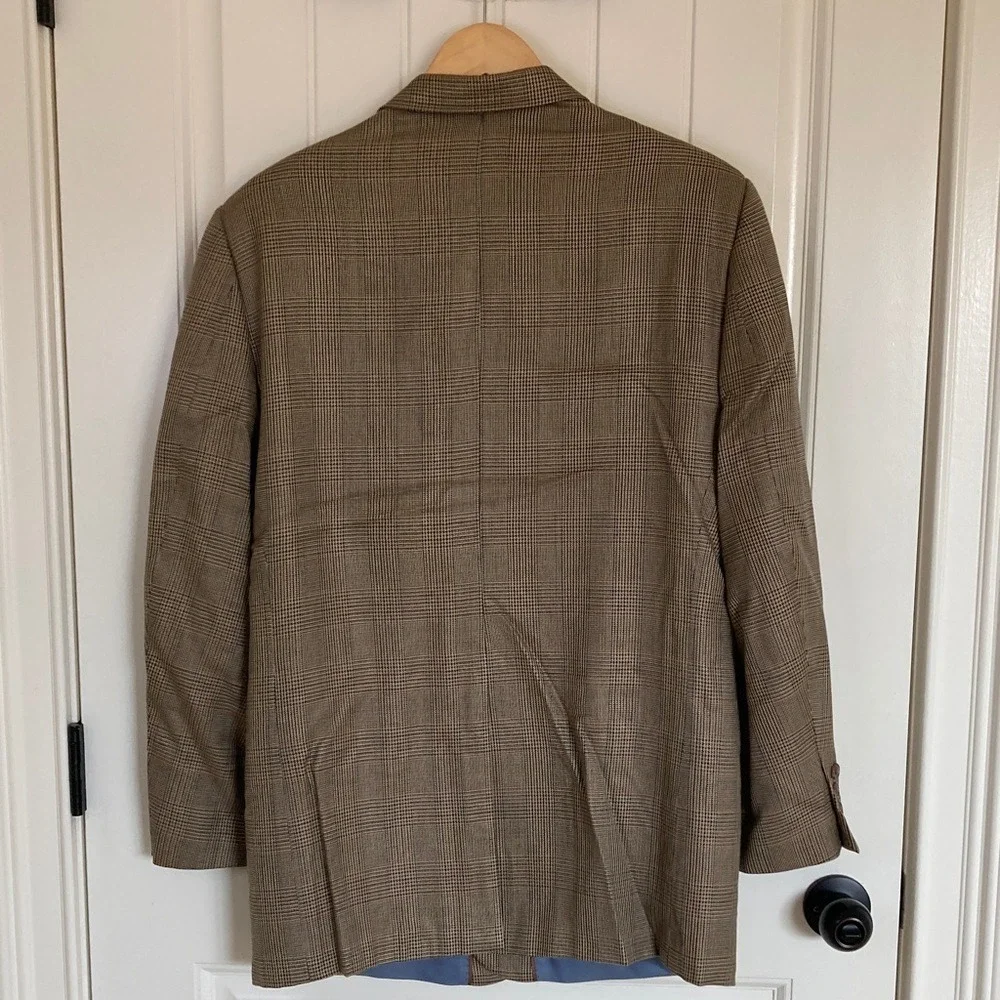 Alan Flusser Mens Classic Brown Plaid‎ 2 Button Blazer Sport Coat Size 44R Wool